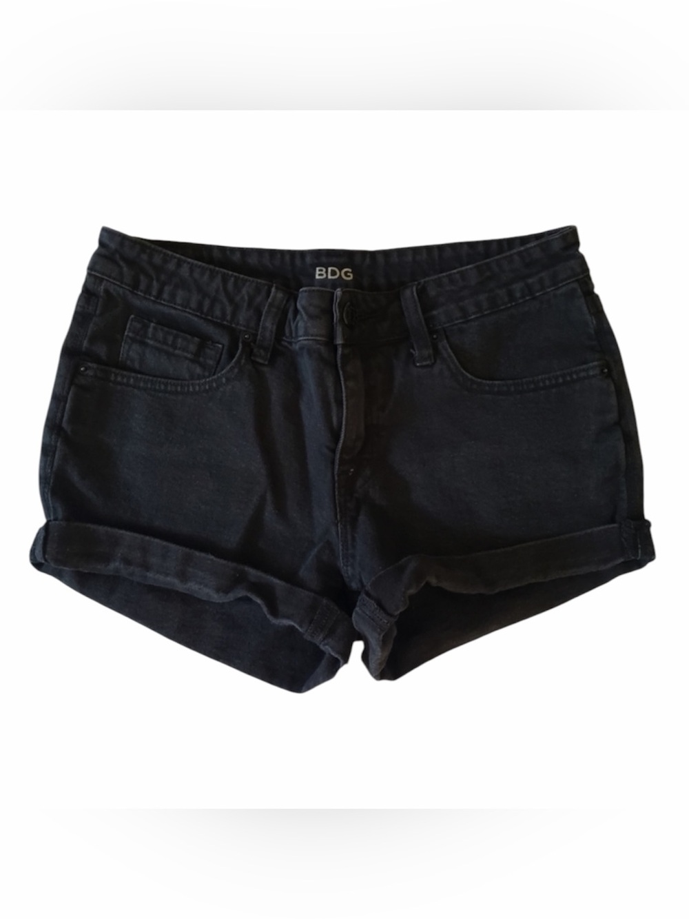 BDG Mid Rise Shortie Shorts Size 27 Black Cuffed Jean Denim Jeans